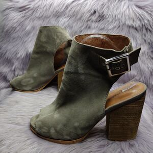 Jeffrey Campbell Brianna Suede Peep Toe Wood Block Heel Sandals Women Sz 10 Grey